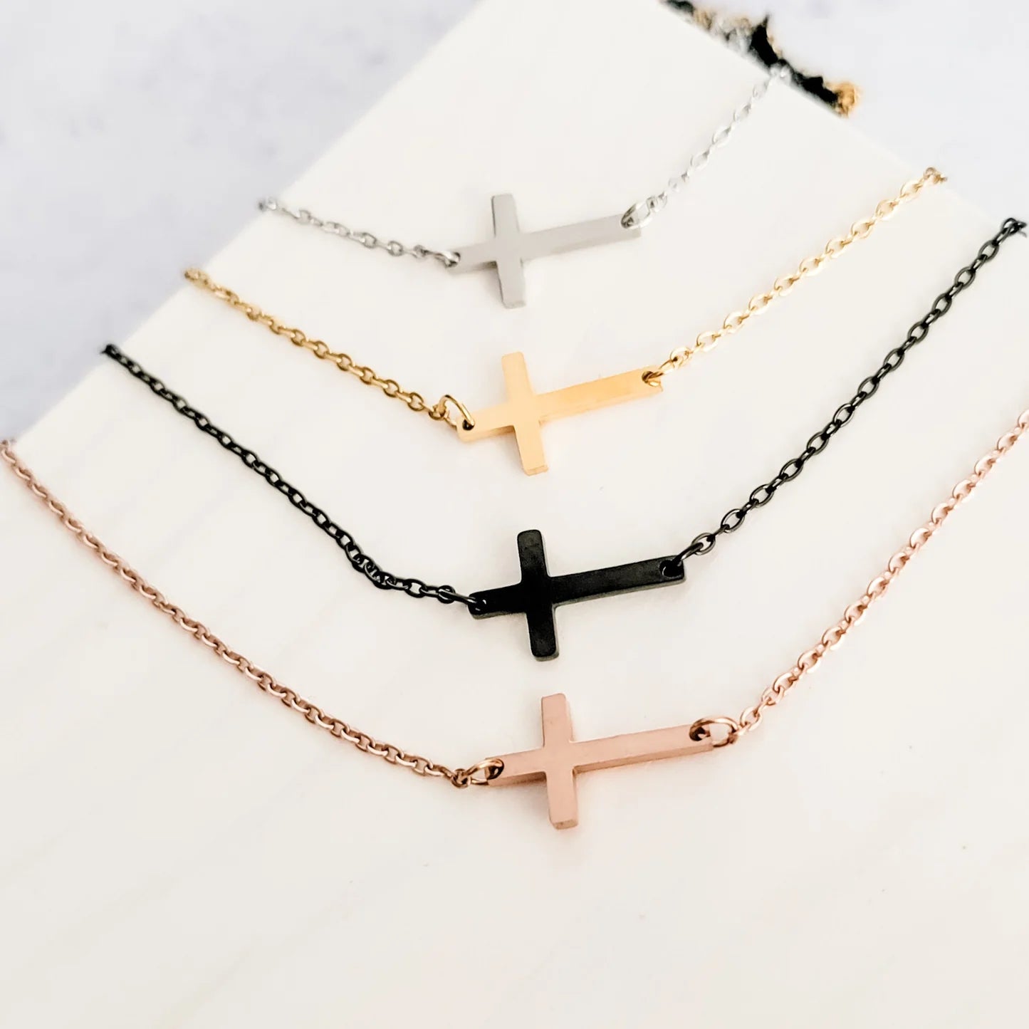 Tiny Horizontal Cross Necklace Metal Blank #42